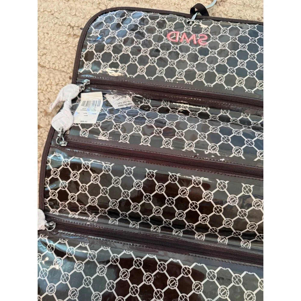 Henri Bendel Hanging Cosmetic Case Brown White Stripe Monogram SMD NWT